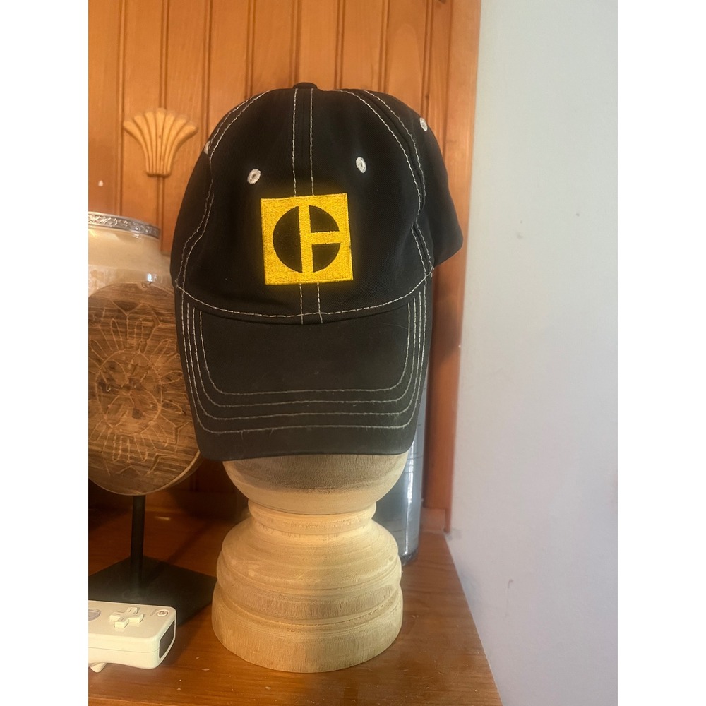 Caterpillar CAT Hat Black Yellow Logo Contrast Stitch Adjustable Baseball Cap